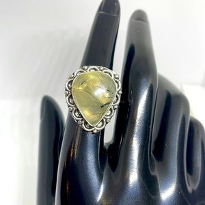 Artisan Prehnite Teardrop Gemstone Handmade 925 Sterling Silver Ring Sz 7.5